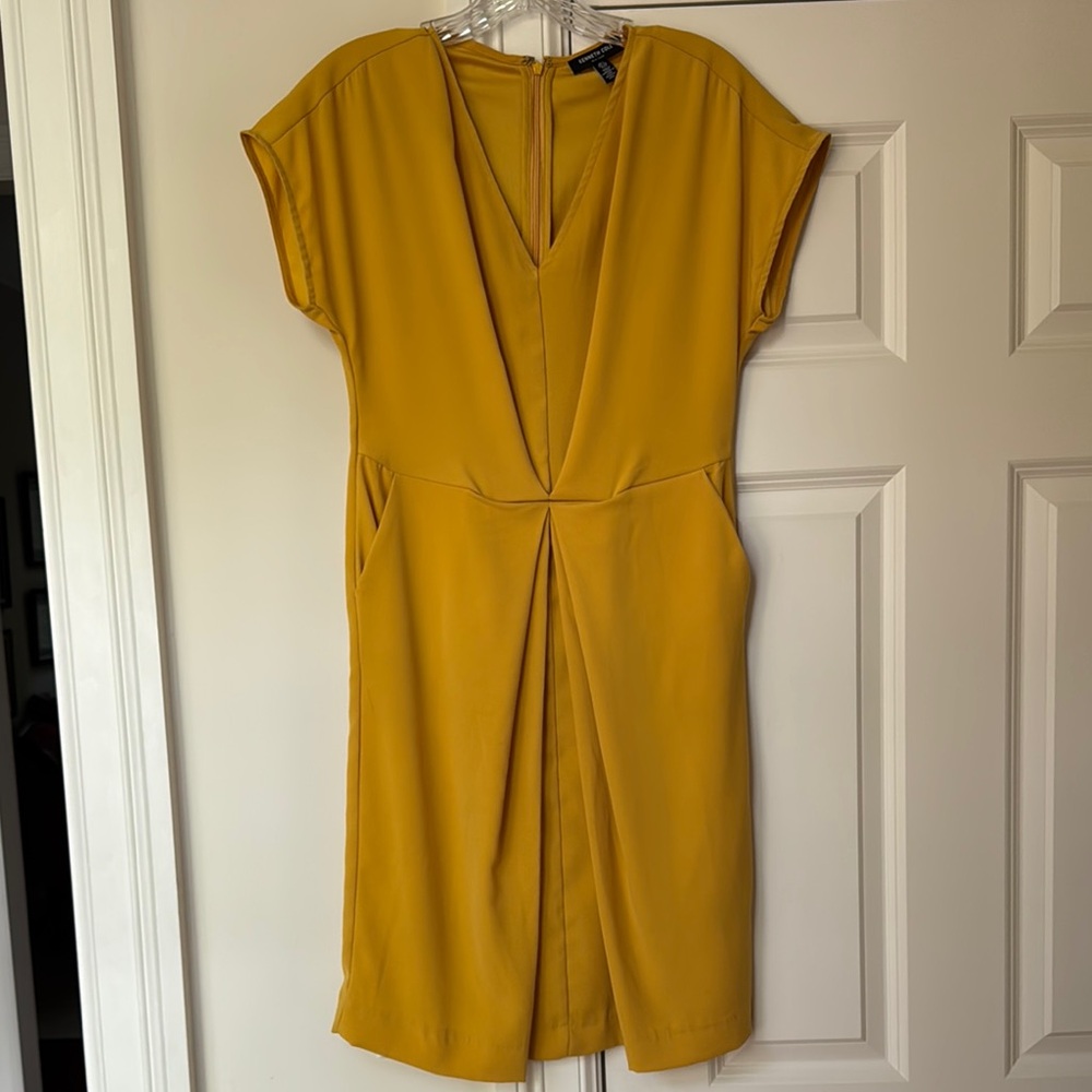 Kenneth Cole Gold Midi Sheath Dress with V-Neck